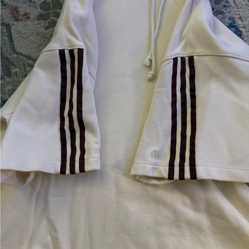 IVY PARK adidas Cream Hoodie with Burgundy Shoulder Stripes Size Small - Picture 2 of 5